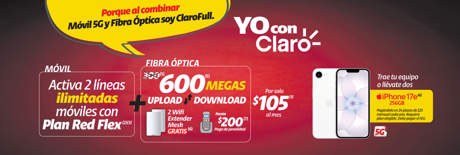 Porque al combinar Móvil 5G y Fibra Óptica soy ClaroFull.
